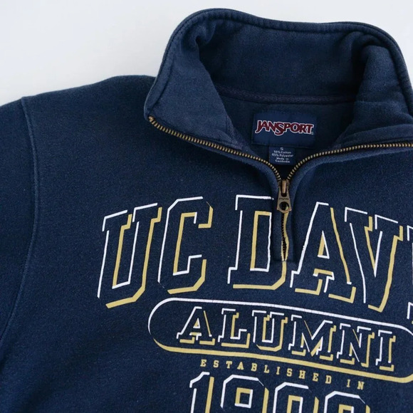 Vintage JanSport Navy UC Davis Quarter Zip Pullover Sweater S - Picture 3 of 9